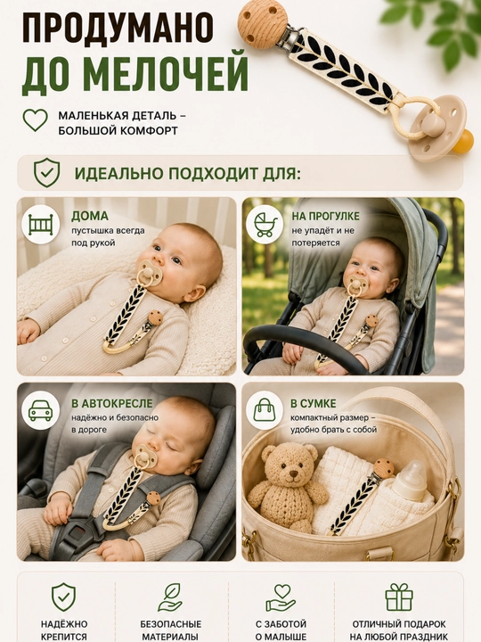 Держатель для пустышки, Клипса для пустышки, Держатель для соски