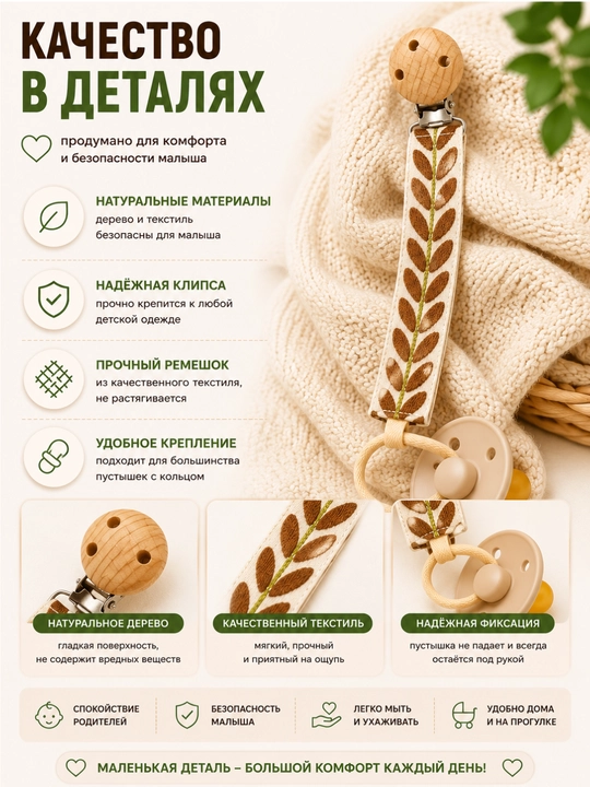 Держатель для пустышки, Клипса для пустышки, Держатель для соски