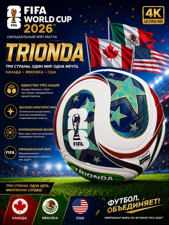 Футбольный мяч FIFA TRIONDA 2026 размер 5 FIFA Quality Pro официальный чемпионат мира - 
