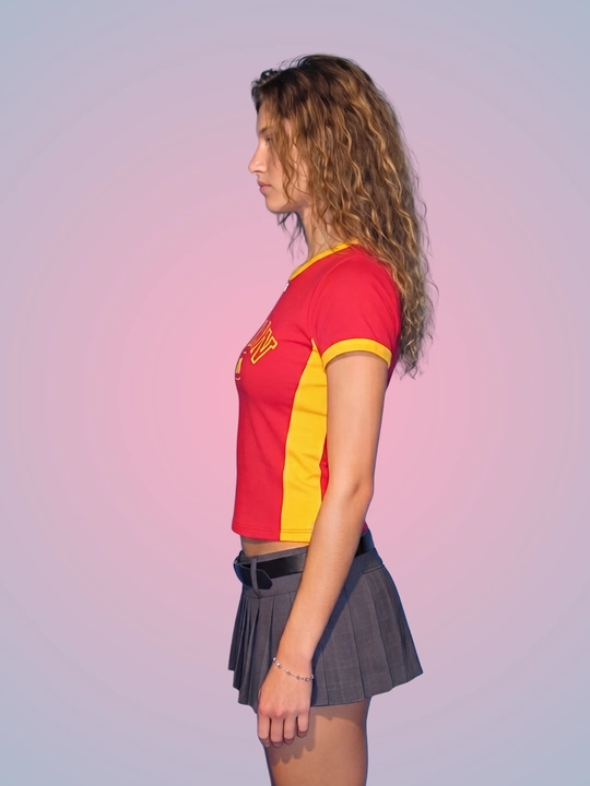 MIYO ayollar uchun futbol uslubidagi Y2K crop top, paxta va elastan