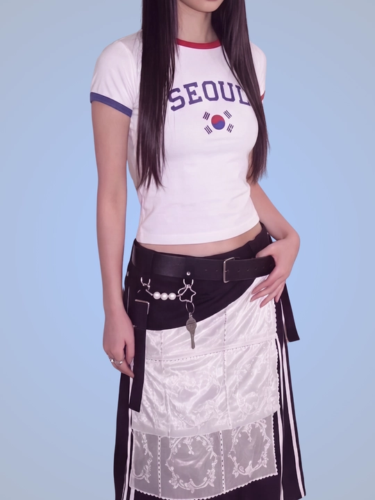 MIYO ayollar uchun futbol uslubidagi Y2K crop top, paxta va elastan