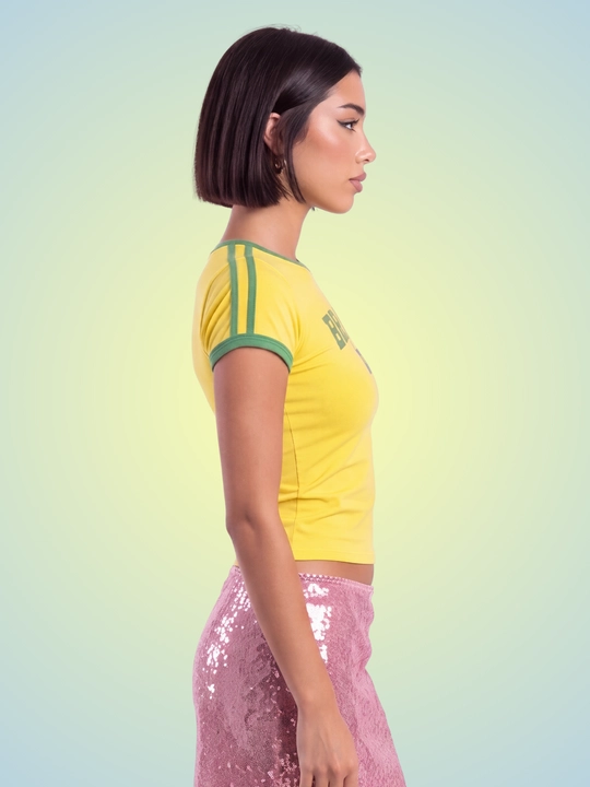 MIYO ayollar uchun futbol uslubidagi Y2K crop top, paxta va elastan