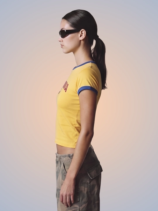 MIYO ayollar uchun futbol uslubidagi Y2K crop top, paxta va elastan