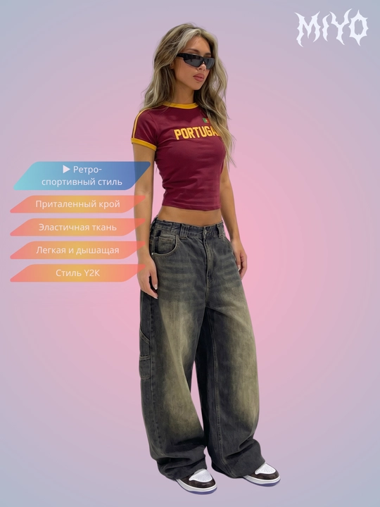MIYO ayollar uchun futbol uslubidagi Y2K crop top, paxta va elastan - 