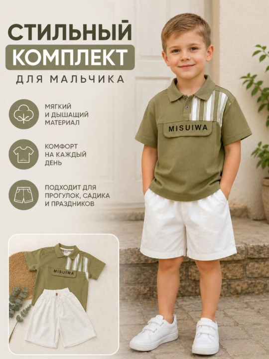 Bolalar uchun komplekt, futbolka va shorti, o‘g‘il bolalar uchun ikki qismli to‘plam - 