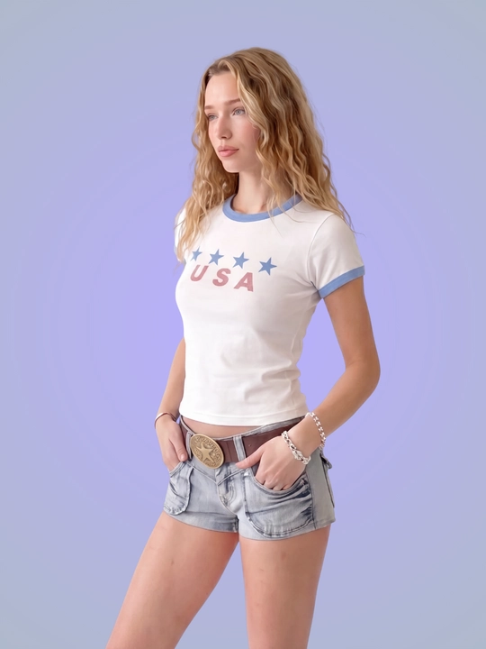 MIYO ayollar uchun futbol uslubidagi Y2K crop top, paxta va elastan