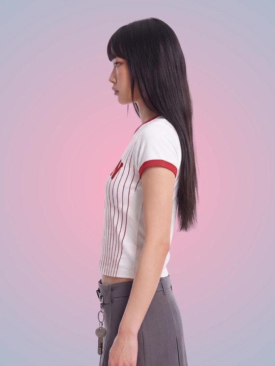 MIYO ayollar uchun futbol uslubidagi Y2K crop top, paxta va elastan