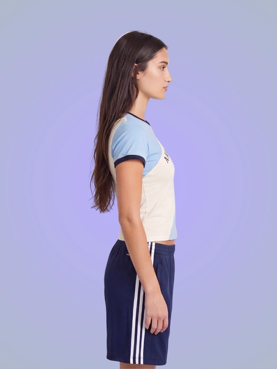 MIYO ayollar uchun futbol uslubidagi Y2K crop top, paxta va elastan