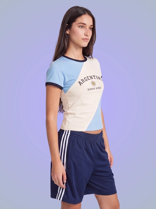 MIYO ayollar uchun futbol uslubidagi Y2K crop top, paxta va elastan