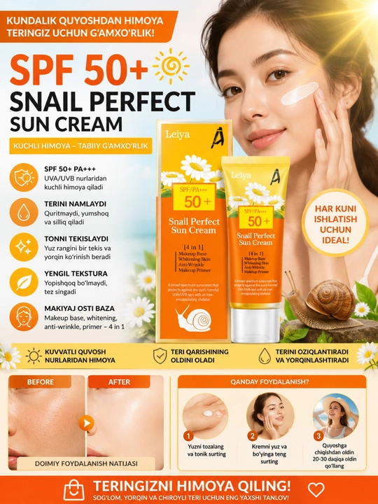 SPF 50 quyoshdan himoya kremi Snail Perfect Sun Cream yuz uchun kundalik - 