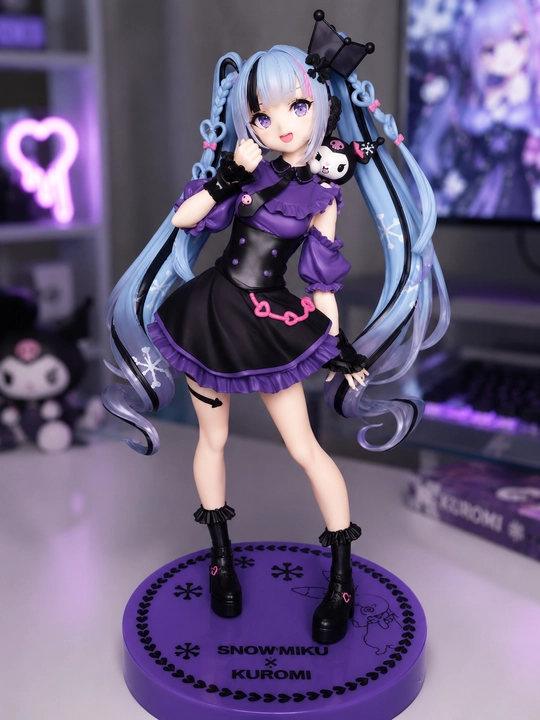 Hatsune Miku Kuromi uslubidagi maftunkor anime figurkasi, dekor va sovg‘a