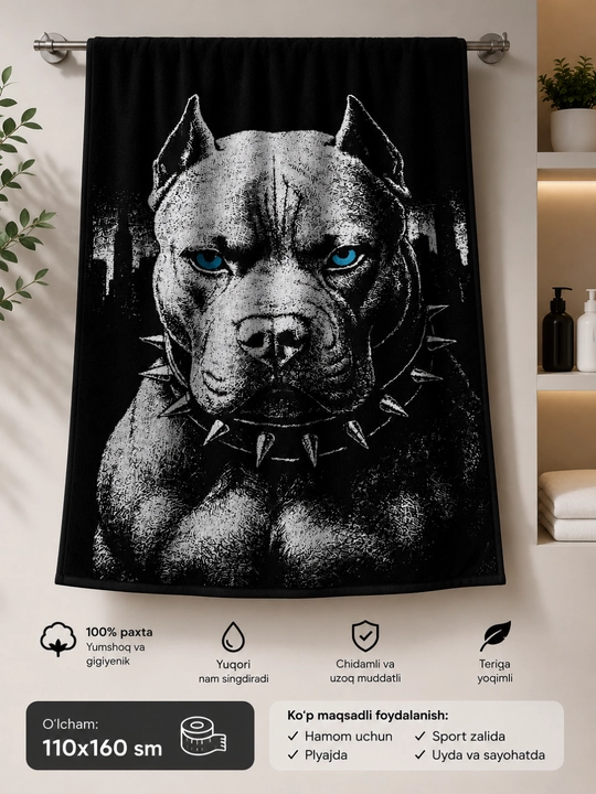 Leopard paxmoq sochig‘i, 100 x 150 sm, paxta tolali, katta, hammom uchun