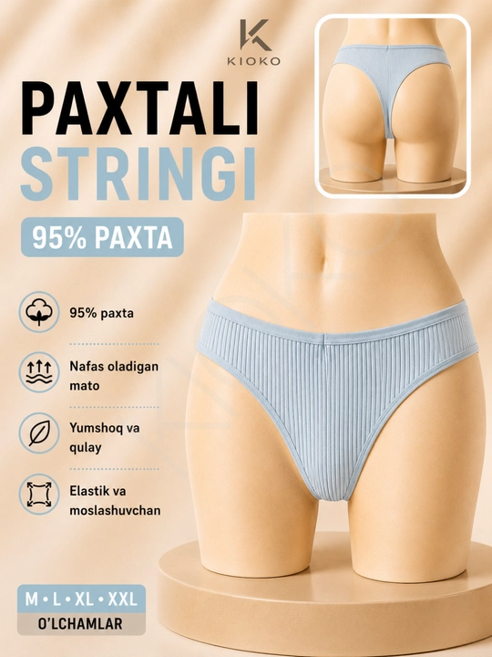 Kioko ayollar stringi trusiklari. Ayollar uchun paxtali trusiklar