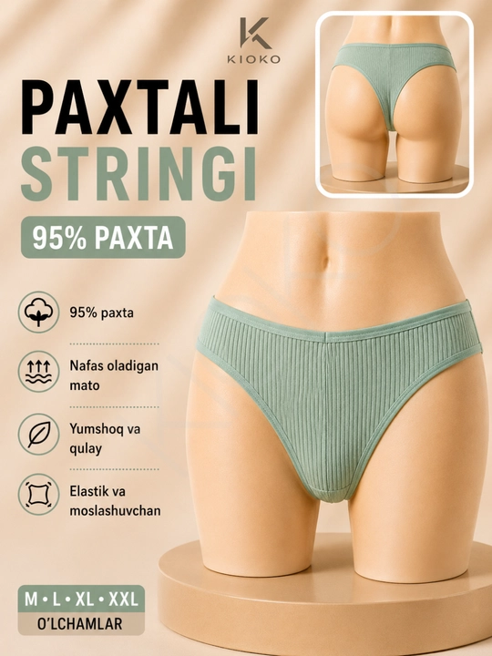 Kioko ayollar stringi trusiklari. Ayollar uchun paxtali trusiklar