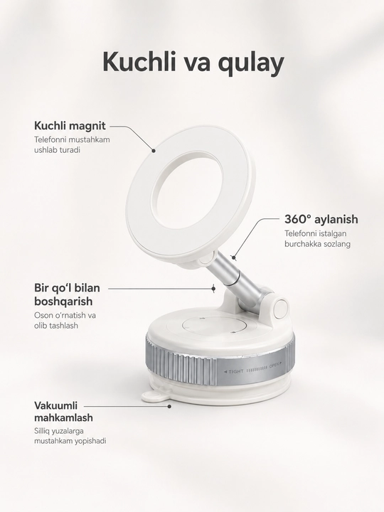 Magnitli vakuumli telefon ushlagich