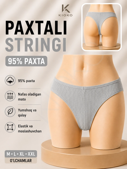 Kioko ayollar stringi trusiklari. Ayollar uchun paxtali trusiklar