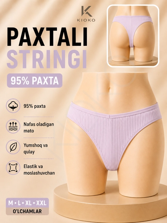 Kioko ayollar stringi trusiklari. Ayollar uchun paxtali trusiklar