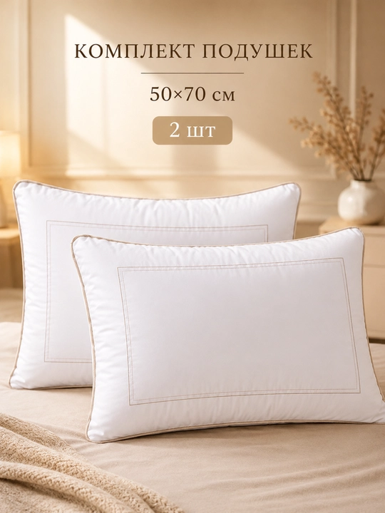Yostiqlar komplekti 2 dona 50×70 sm, satin mato, hollofayber, gipoallergen - 