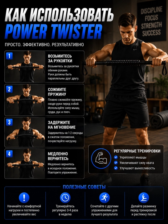 Эспандер, Power Twister, силовой эспандер, домашний тренажёр для рук, грудных мышц