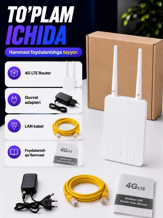 4G LTE CPE Wi-Fi router,SIM kartali, uy ichi va tashqarisi uchun