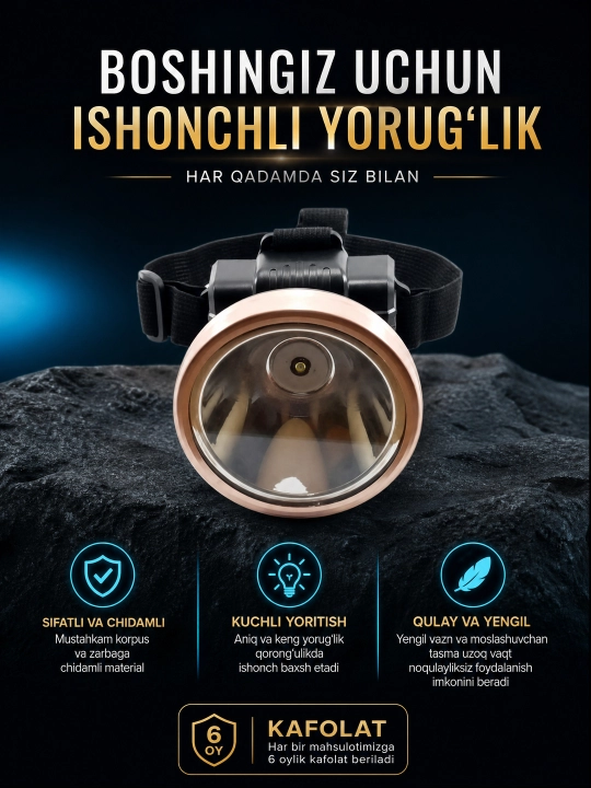 Налобный фонарь 50 W Okgo FA-169, перезаряжаемый, светового луча 1000 м - 