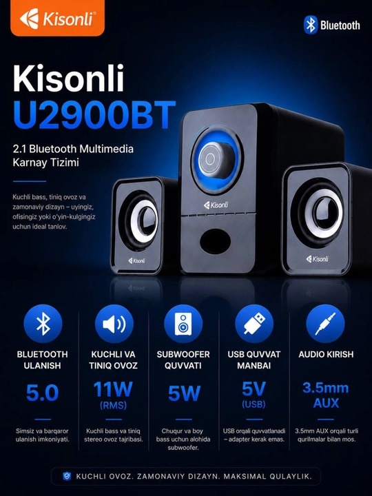 Колонка Kisonli U2900BT 2.1-канальная мультимедийная акустическая система с Bluetooth - 