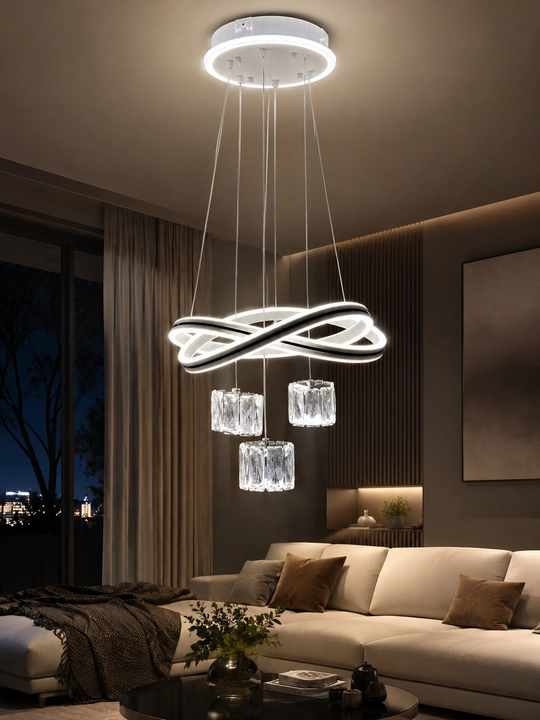Osma LED lyustra 43 sm, billur bezakli, balandligi 60 sm gacha, 20 m² gacha