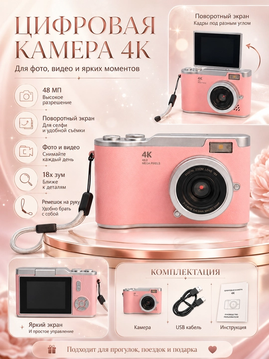 4K raqamli kamera - 48 megapikselli aylanadigan ekran, 18x zum, surat va videolar uchun - 
