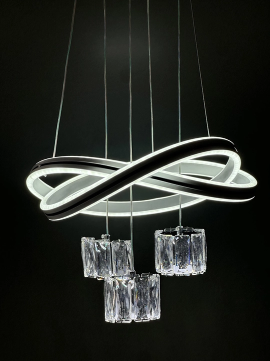 Osma LED lyustra 43 sm, billur bezakli, balandligi 60 sm gacha, 20 m² gacha