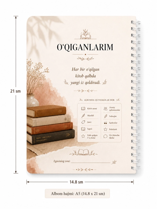 O‘qigan kitoblarim albomi – kitobxon uchun kundalik