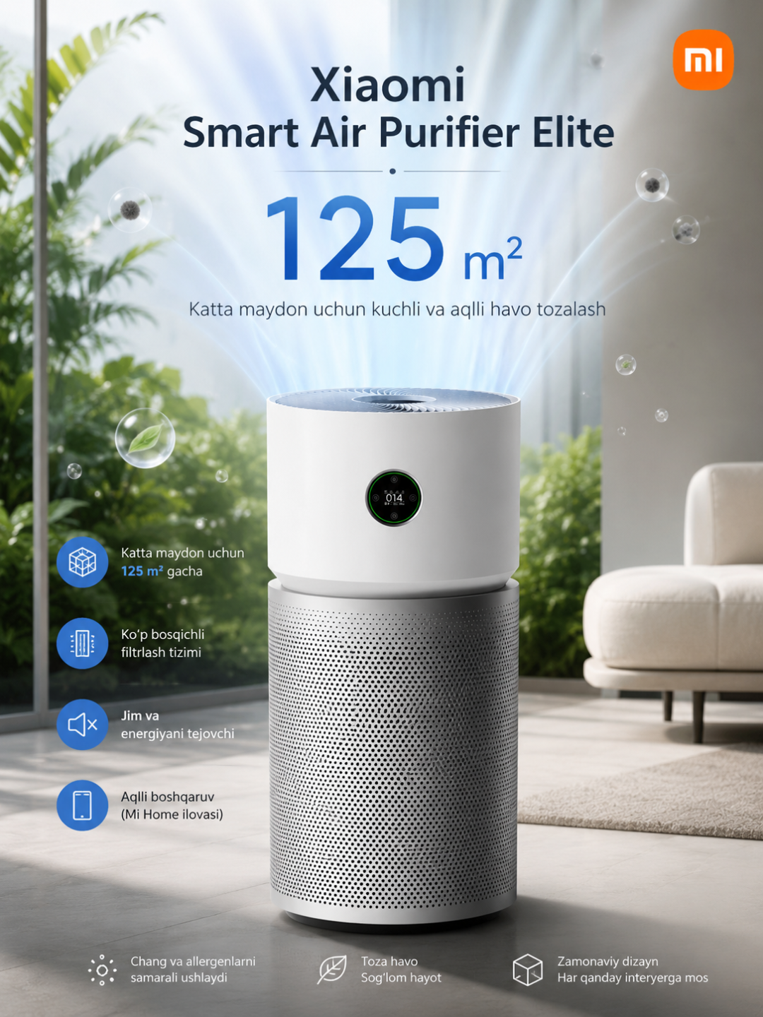 Очиститель воздуха Xiaomi Smart Air Purifier Elite версия Global, до 125 м2 мощность 60 Вт - 