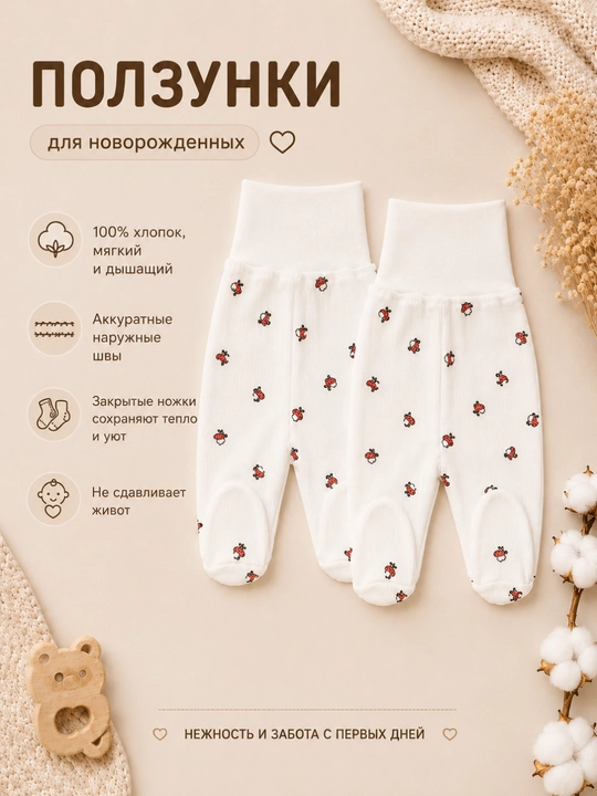 Chaqaloqlar uchun polzunoklar, 100% paxta - 