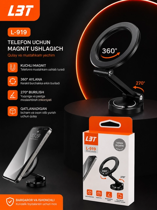 L-919 Magnitli Telefon Stendi – 360° Aylanuvchi, Universal Mos, Mustahkam Dizayn