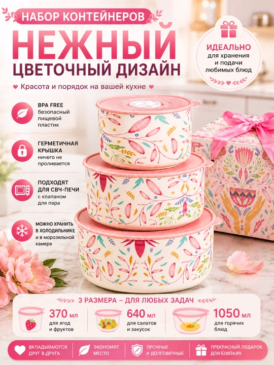 Контейнер для еды 3 шт с крышками, контейнеры для холодильника, контейнер для хранения