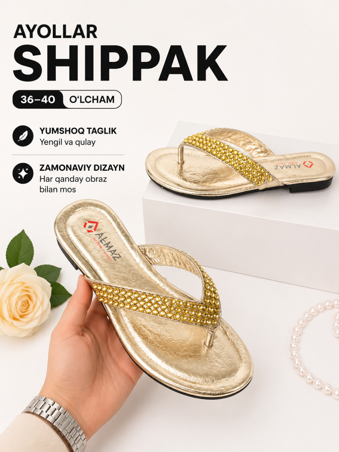 Ayollar slanslari, yozgi shippak, toshli slansilar, ayollar uchun tapichka, 36-40 o'lcham - 