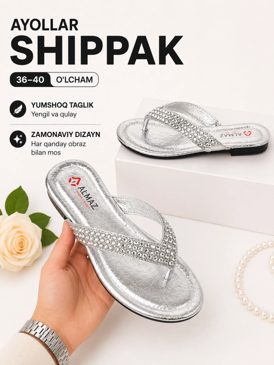 Ayollar slanslari, yozgi shippak, toshli slansilar, ayollar uchun tapichka, 36-40 o'lcham - 