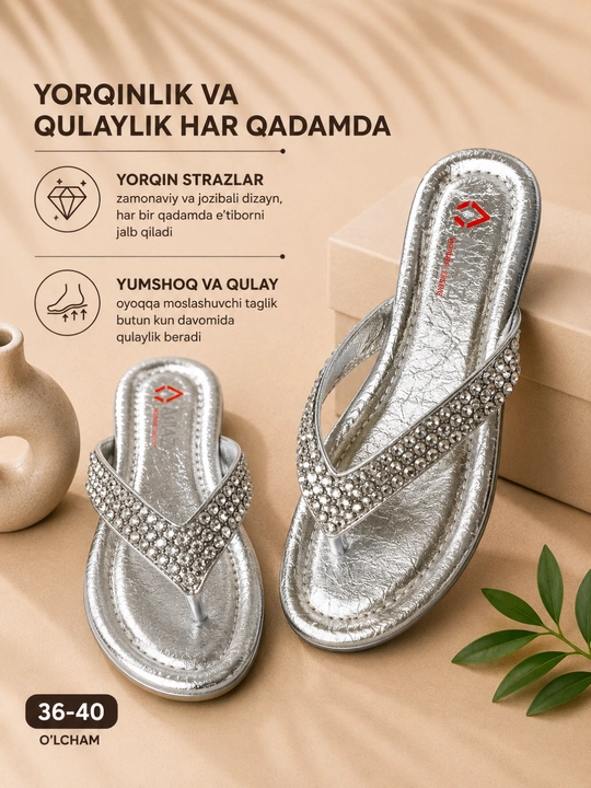 Ayollar slanslari, yozgi shippak, toshli slansilar, ayollar uchun tapichka, 36-40 o'lcham