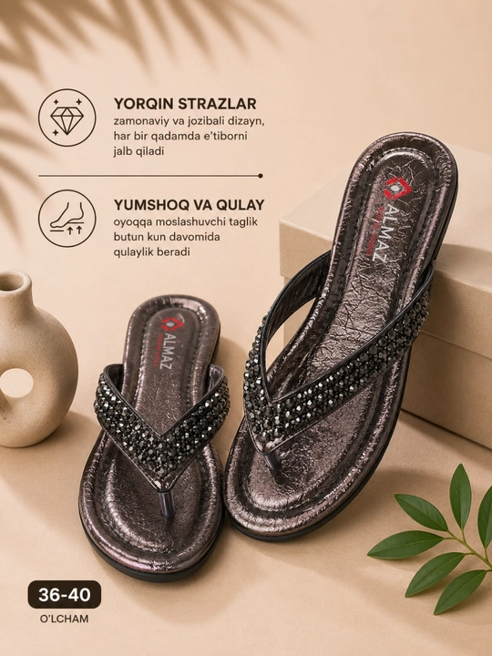 Ayollar slanslari, yozgi shippak, toshli slansilar, ayollar uchun tapichka, 36-40 o'lcham