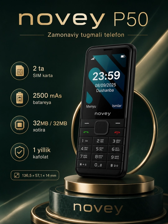 Novey P50 tugmali telefoni, kamera, ikki SIM karta - 