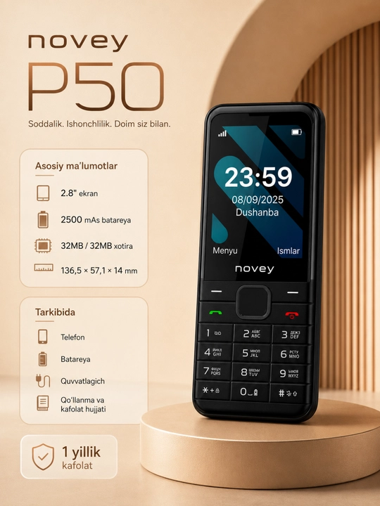 Novey P50 tugmali telefoni, kamera, ikki SIM karta
