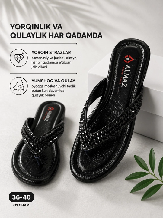 Ayollar slanslari, yozgi shippak, toshli slansilar, ayollar uchun tapichka, 36-40 o'lcham