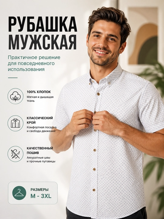 Мужская повседневная дышащая рубашка - 