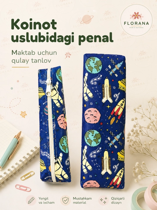 Maktab uchun yashin shaklidagi kosmik bosma naqshli ixcham qalamdon
