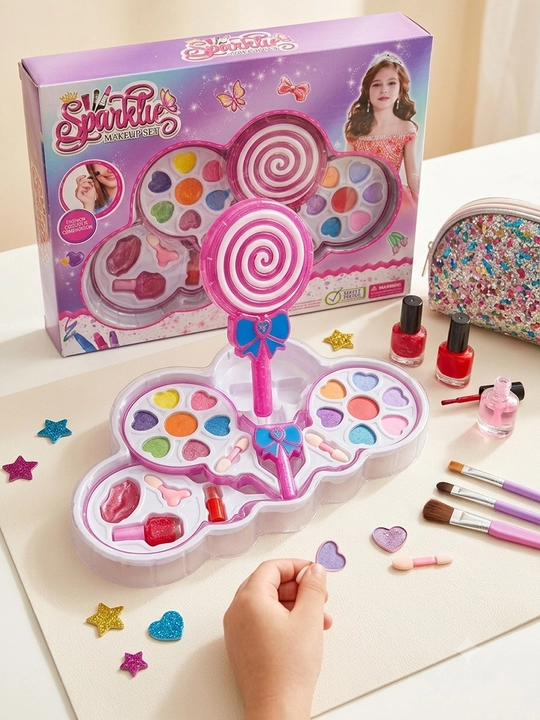 Sparkle bolalar kosmetika to‘plami / go‘zallik qutisi soyalar va laklar bilan bezatilgan konfet - qiz bolaga sovg‘a - 