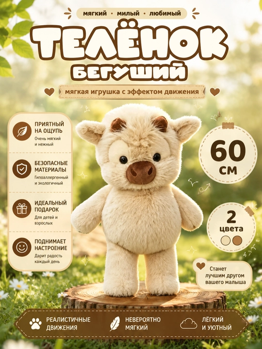 45 sm / 60 sm o‘lchamli yumshoq buzoq o‘yinchog‘i - bolalar uchun sovg‘a