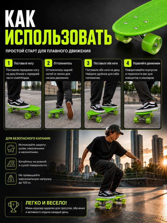 Мини круизер, круизер, пенниборд, пенни борд, пластиковый скейтборд