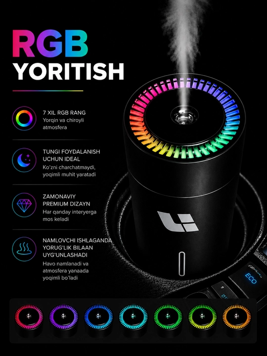 Мини-увлажнитель воздуха с гравировкой Love или логотипом автомобиля, RGB-подсветка - 