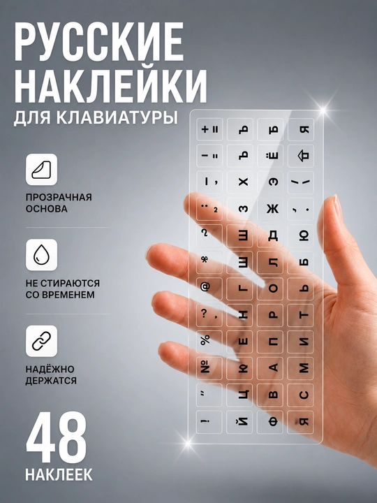 Прозрачные русские буквы для клавиатуры, наклейки на клавиши с 3D-рельефом - 