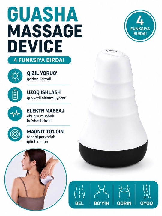 Gua Sha elektr massajeri, qizil nurli va EMS massaj qurilmasi, USB zaryadlanadi - 