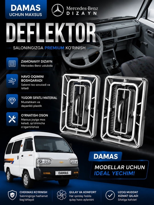 Damas uchun Mercedes uslubidagi premium salon deflektori (havo chiqarish panjarasi) - 
